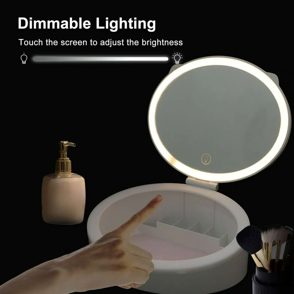 Beauty Makeup Mirror with LED Foldable Compact Storage Box 2-In-1