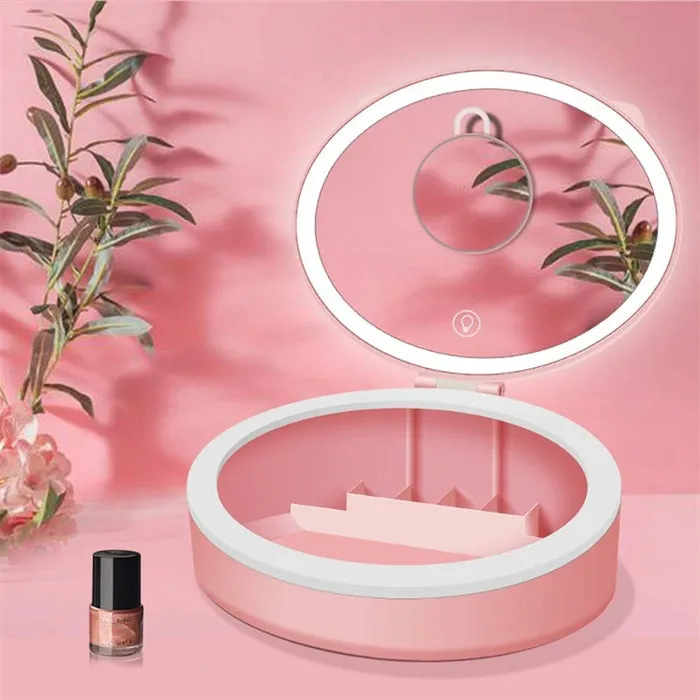 Beauty Makeup Mirror with LED Foldable Compact Storage Box 2-In-1