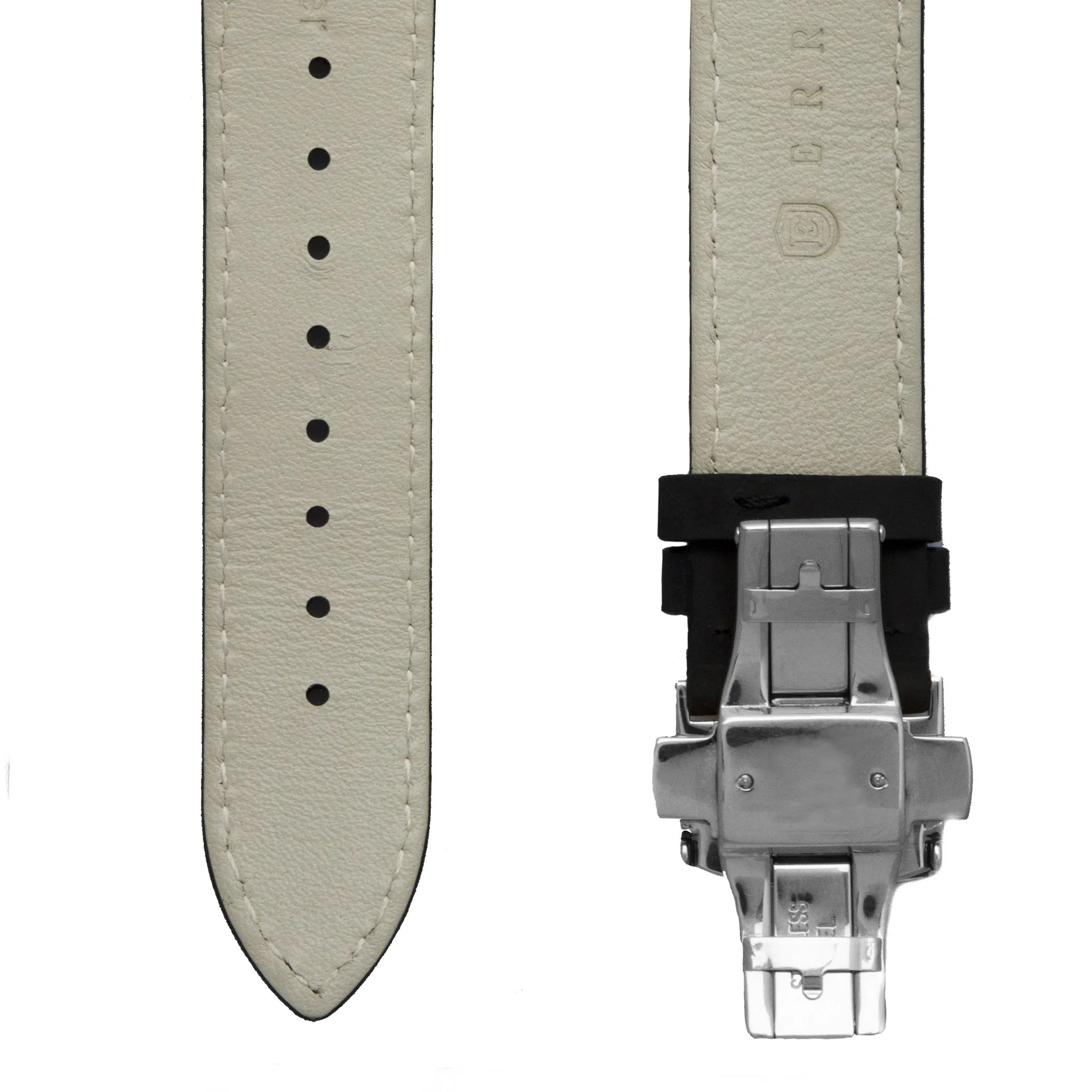 Black Italian Crazy Horse Leather Strap with Stainless Steel Clasp