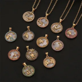 Bronze Stone Zircon Twelve Constellations Fashion Pendant Gift Necklace