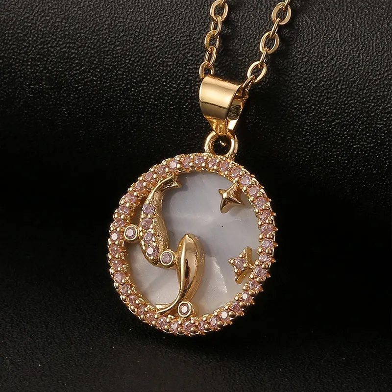 Bronze Stone Zircon Twelve Constellations Fashion Pendant Gift Necklace