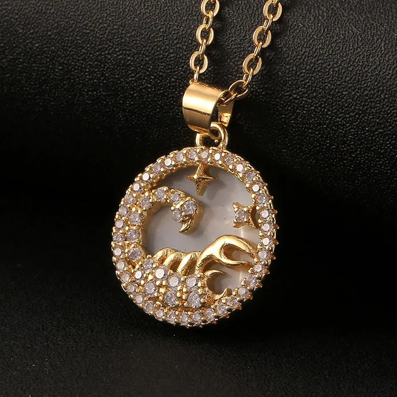 Bronze Stone Zircon Twelve Constellations Fashion Pendant Gift Necklace