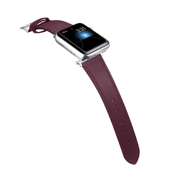 Burgundy Genuine Leather Apple Watch Band 酒紅真皮Apple 錶帶