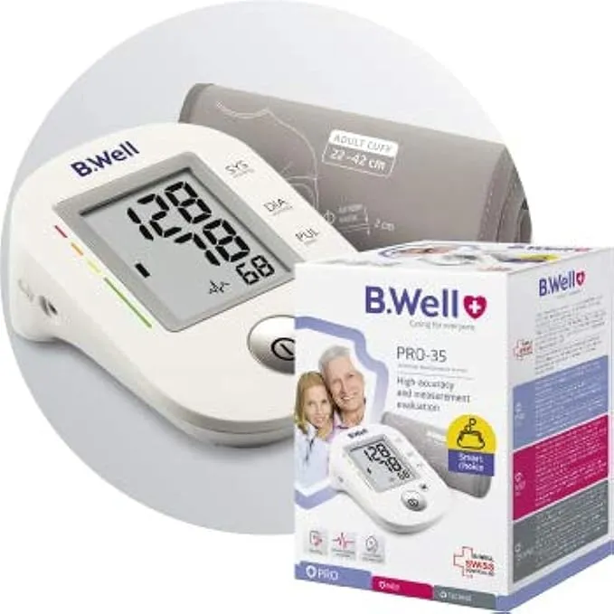 B.Well PRO-35-ML Automatic Blood Pressure Monitor with 22cm - 42cm Size Medium-Large Cuff with Charger Adapter