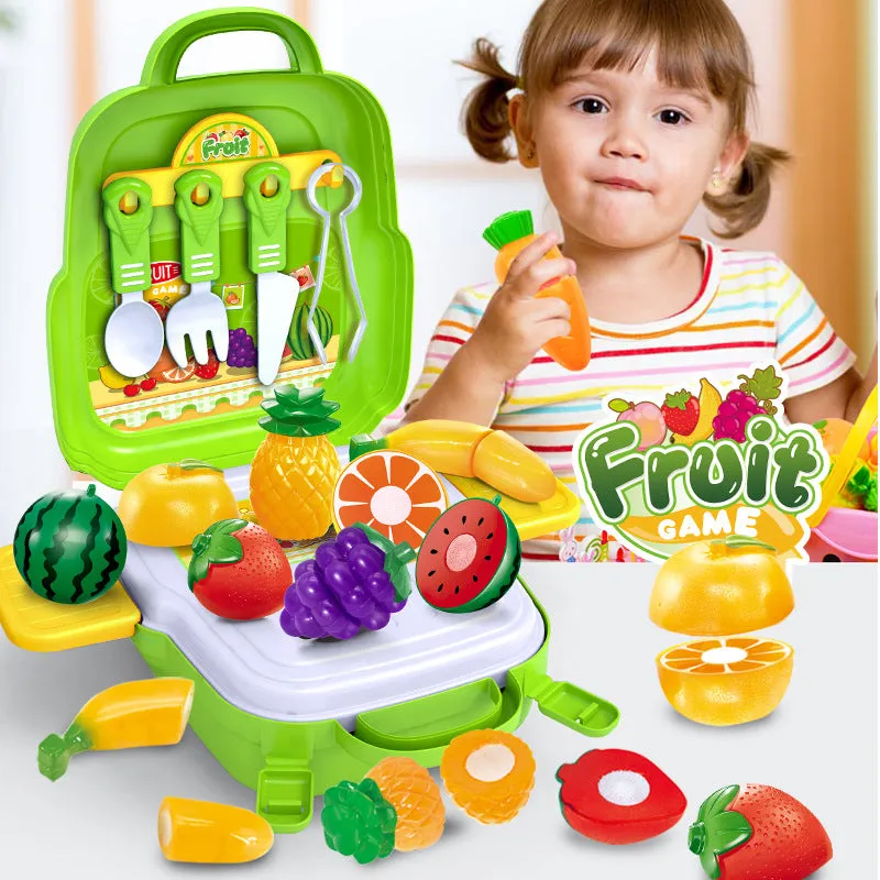 Children Backpack Kitchen Fruit And Vegetable ToolBox Toys Set