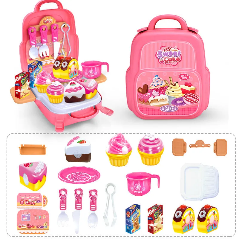 Children Backpack Kitchen Fruit And Vegetable ToolBox Toys Set