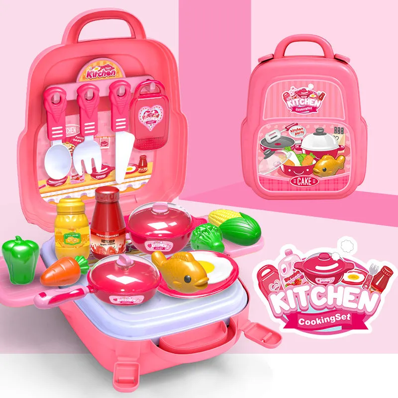 Children Backpack Kitchen Fruit And Vegetable ToolBox Toys Set