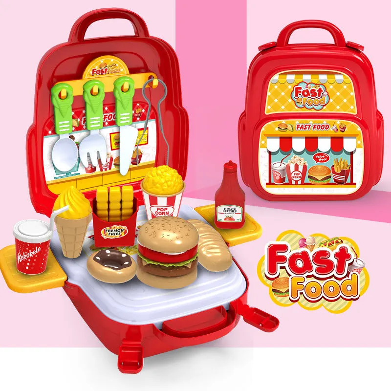 Children Backpack Kitchen Fruit And Vegetable ToolBox Toys Set