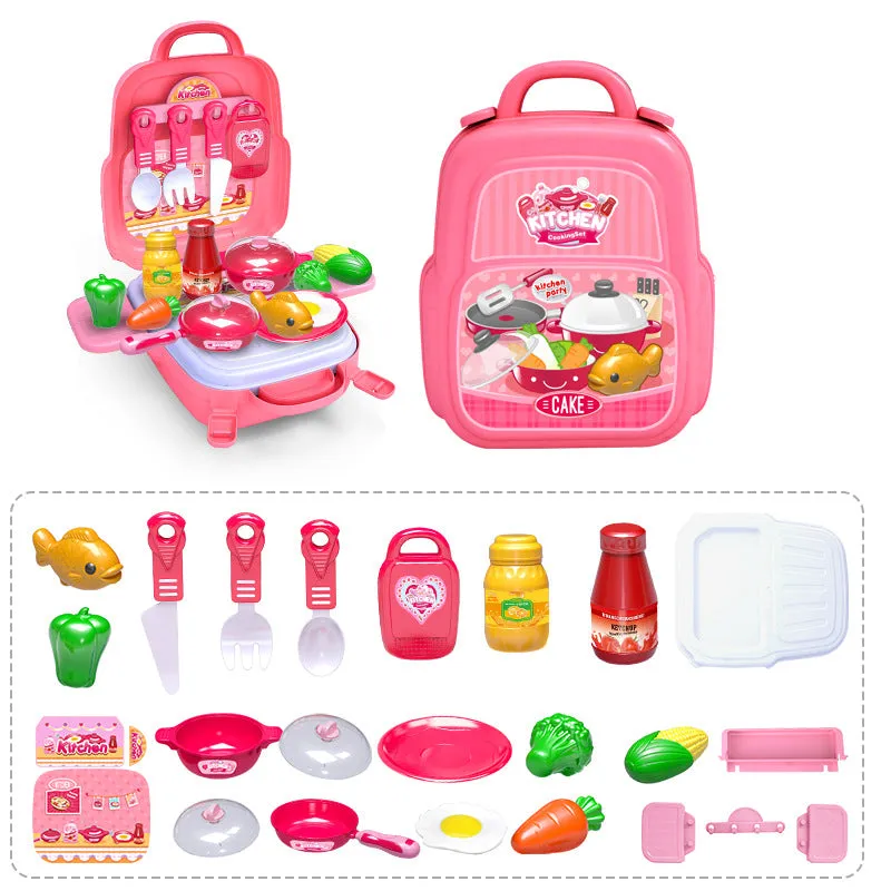 Children Backpack Kitchen Fruit And Vegetable ToolBox Toys Set