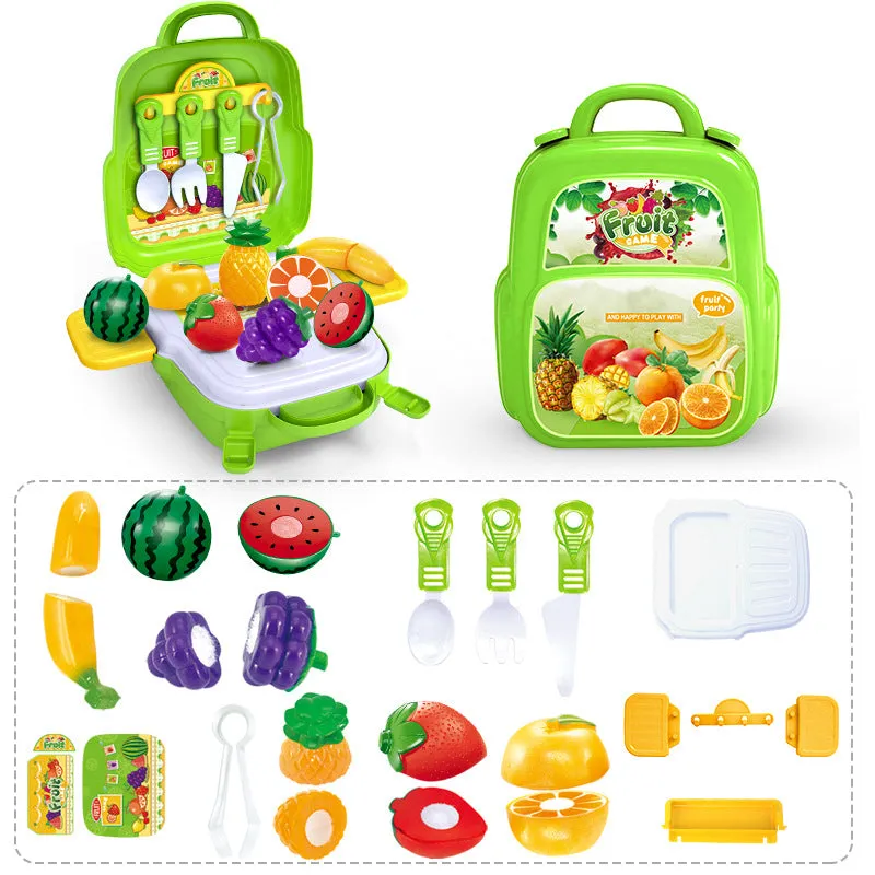 Children Backpack Kitchen Fruit And Vegetable ToolBox Toys Set