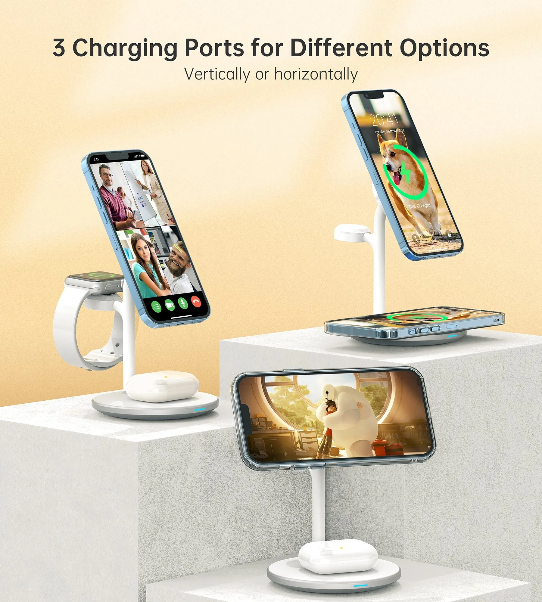 CHOETECH 3 in 1 Wireless Charger Stand Magnetic Charing Dock MagSafe iPhone