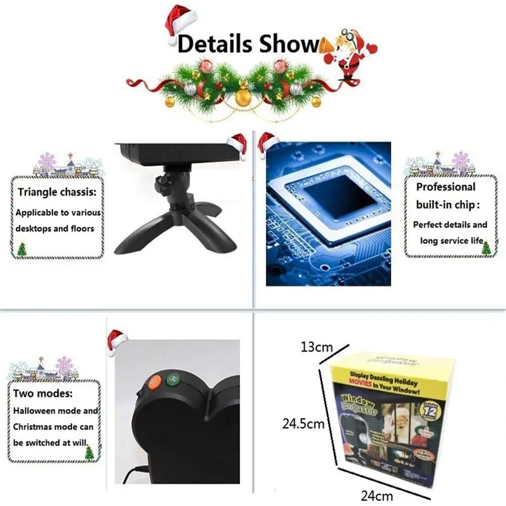 Christmas Halloween Projector Lamp 12 Patterns LED Projection Light Window Display