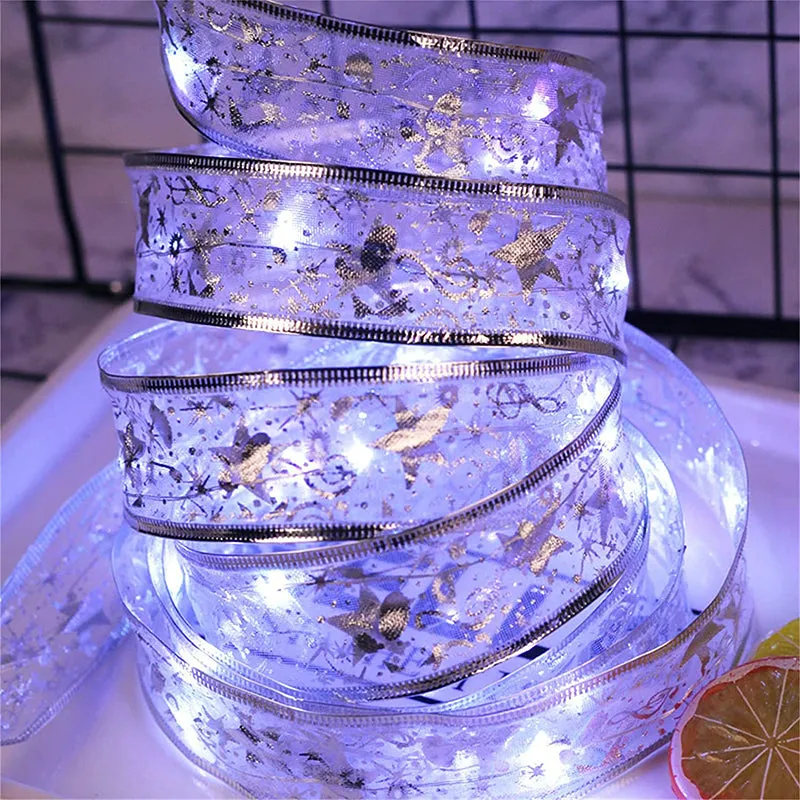 Christmas Ribbon String Lights Xmas Tree New Year Gift Box