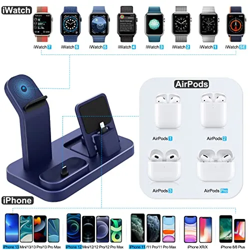 Code 50N7YGQR - 3 in 1 Charging Station for Apple Products, Removable Charging Stand for iPhone Series AirPods Pro/3/2/1, Charging Dock for Apple Watch SE/Ultra/8/7/6/5/4/3/2/1(with 15W Adapter and Cable)(Blue)