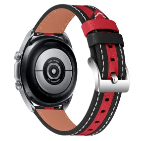 Color splicing cowhide leather watch strap for Ticwatch 2 / E / C2 - Black / Red