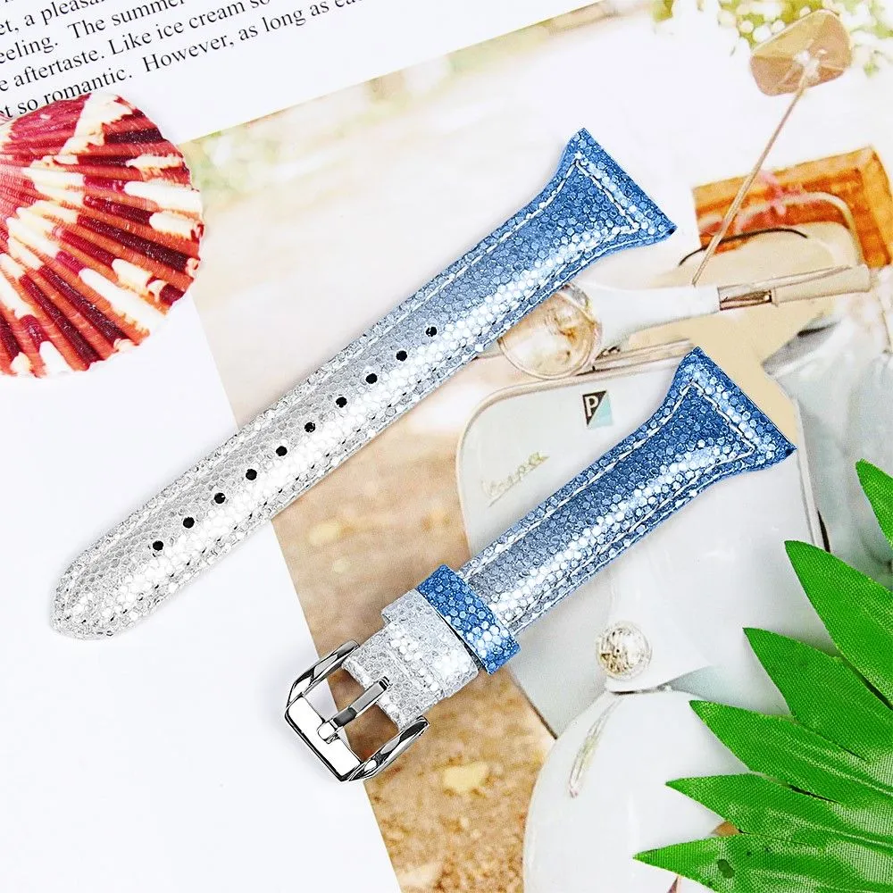 Cool gradient style cowhide leather watch strap for Garmin Vivomove Style - Silver / Blue