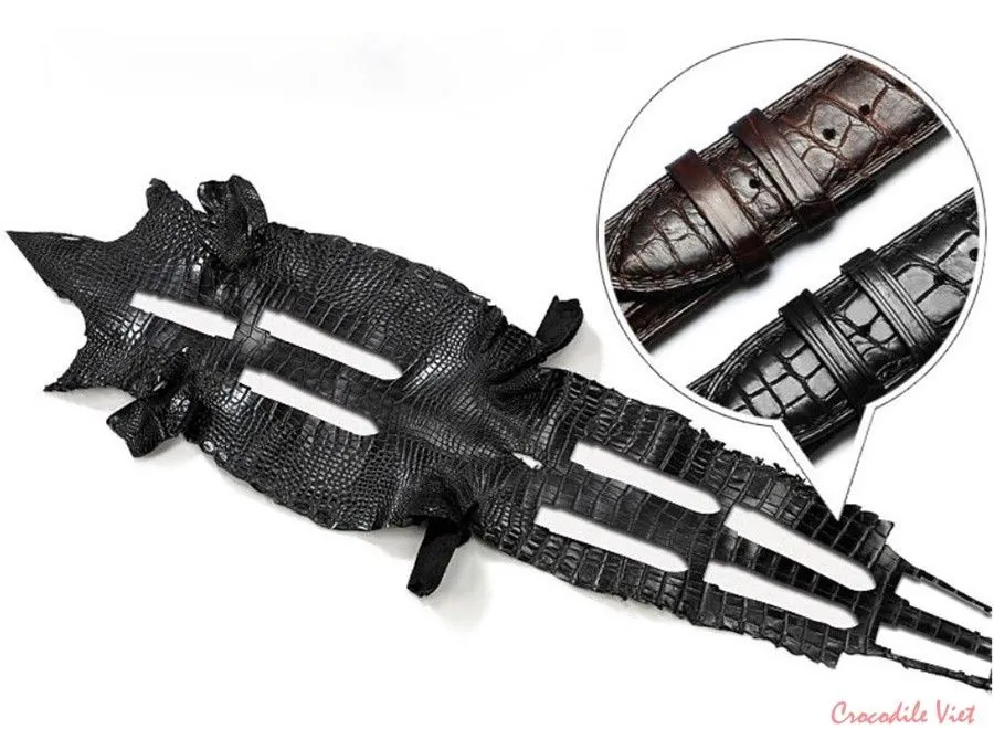 Crocodile Alligator Leather Watch Band Strap Color Black Width 18,20, 22mm, without Buckle, Genuine high quality Leather