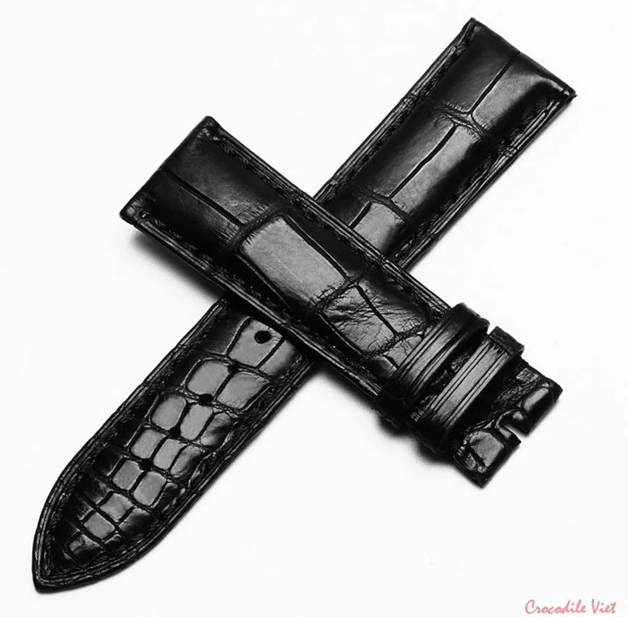 Crocodile Alligator Leather Watch Band Strap Color Black Width 18,20, 22mm, without Buckle, Genuine high quality Leather