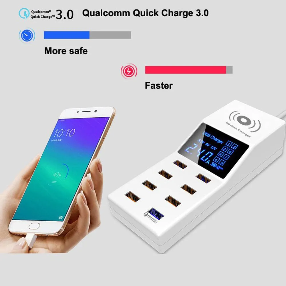 CRONY YC-CDA6A Socket 8USB Charging With Display Adapter dock dock charger QC3.0, wireless charger with LED display Aturos | White