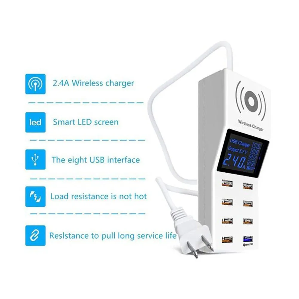 CRONY YC-CDA6A Socket 8USB Charging With Display Adapter dock dock charger QC3.0, wireless charger with LED display Aturos | White