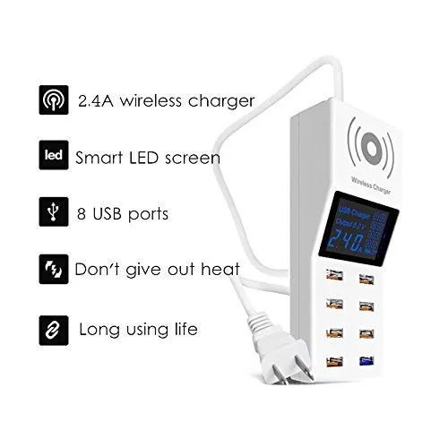 CRONY YC-CDA6A Socket 8USB Charging With Display Adapter dock dock charger QC3.0, wireless charger with LED display Aturos | White