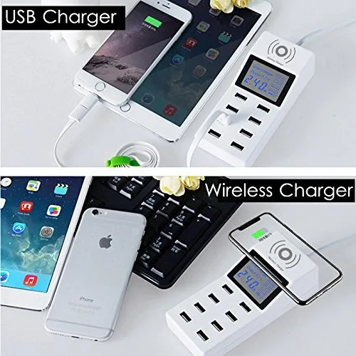 CRONY YC-CDA6A Socket 8USB Charging With Display Adapter dock dock charger QC3.0, wireless charger with LED display Aturos | White