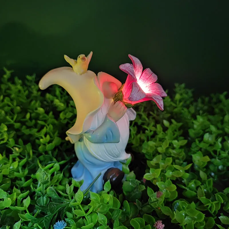 Cute Dwarf Faceless Elf Illuminated Outdoor Garden Statue Decoration