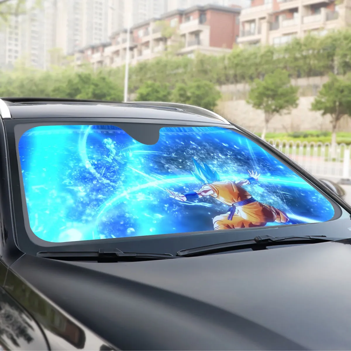 DBZ Goku SSGSS Saiyan God Blue Aura Blasting Streetwear Windshield Sunshade