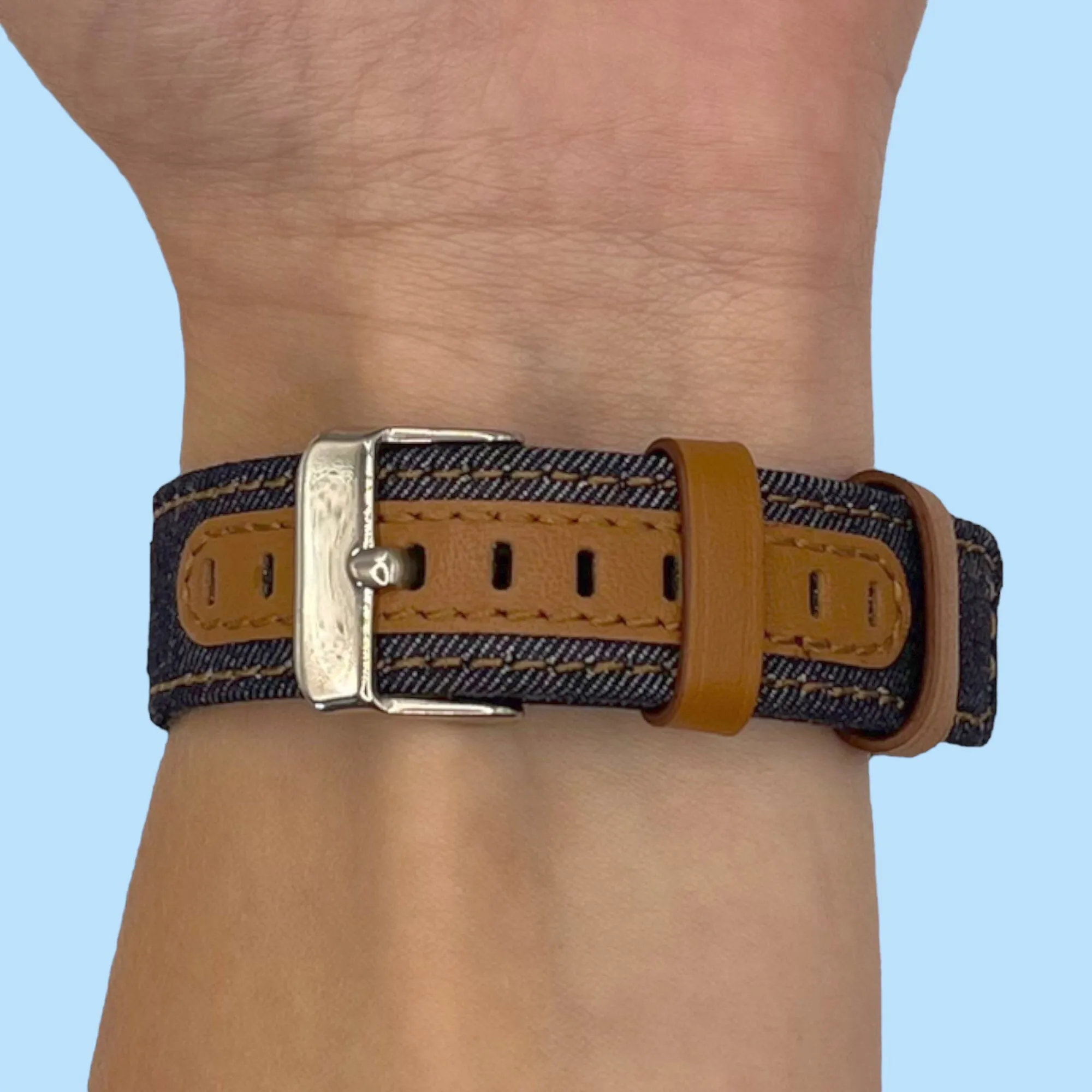 Denim & Leather Watch Straps Compatible with the Oppo Watch 2 42mm