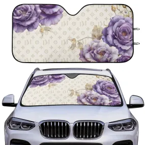 Dog Mom Signature "DM" Motif Gilded Lavender Rose Car Sun Shade