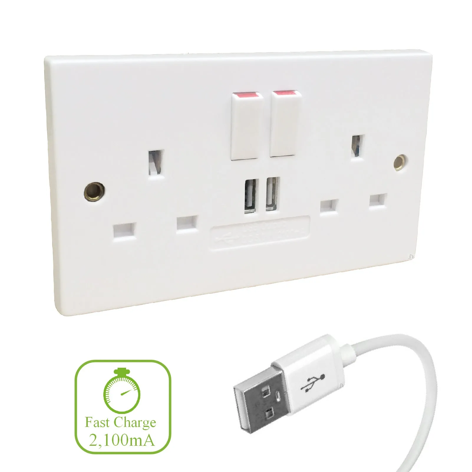 Double Wall Socket with Twin USB fast Charger Ports