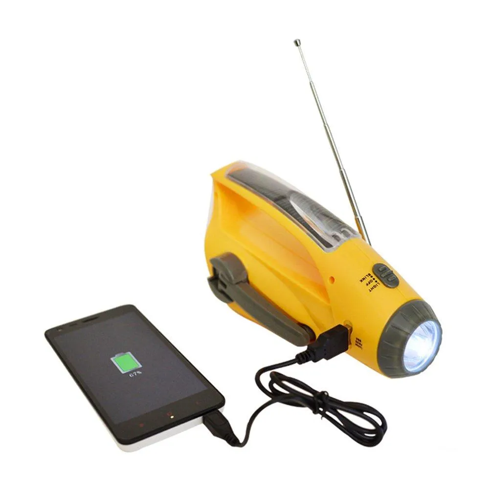 Dynamo AM/FM Radio, Flashlight, Solar/Manual Crank/USB Power Source