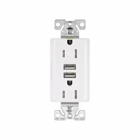 Eaton Cooper Wiring Combination USB Charger with Duplex Receptacle 15A, 125V White