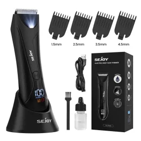 Electric Body Hair Trimmer for Men Women,Groin Hair Wet/Dry Use Ball Shaver,Washable Ceramic Blade Pubic Hair Trimmer Clipper Body Grooming Kit with LCD Display,Usb Recharge Dock & LED Light