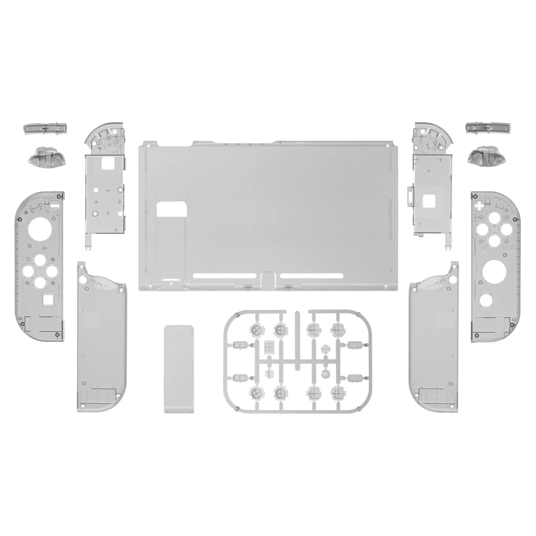 eXtremeRate Clear Black Back Plate for NS Switch Console, NS Joycon Handheld Controller Housing with Full Set Buttons, DIY Replacement Shell for Nintendo Switch - QM510