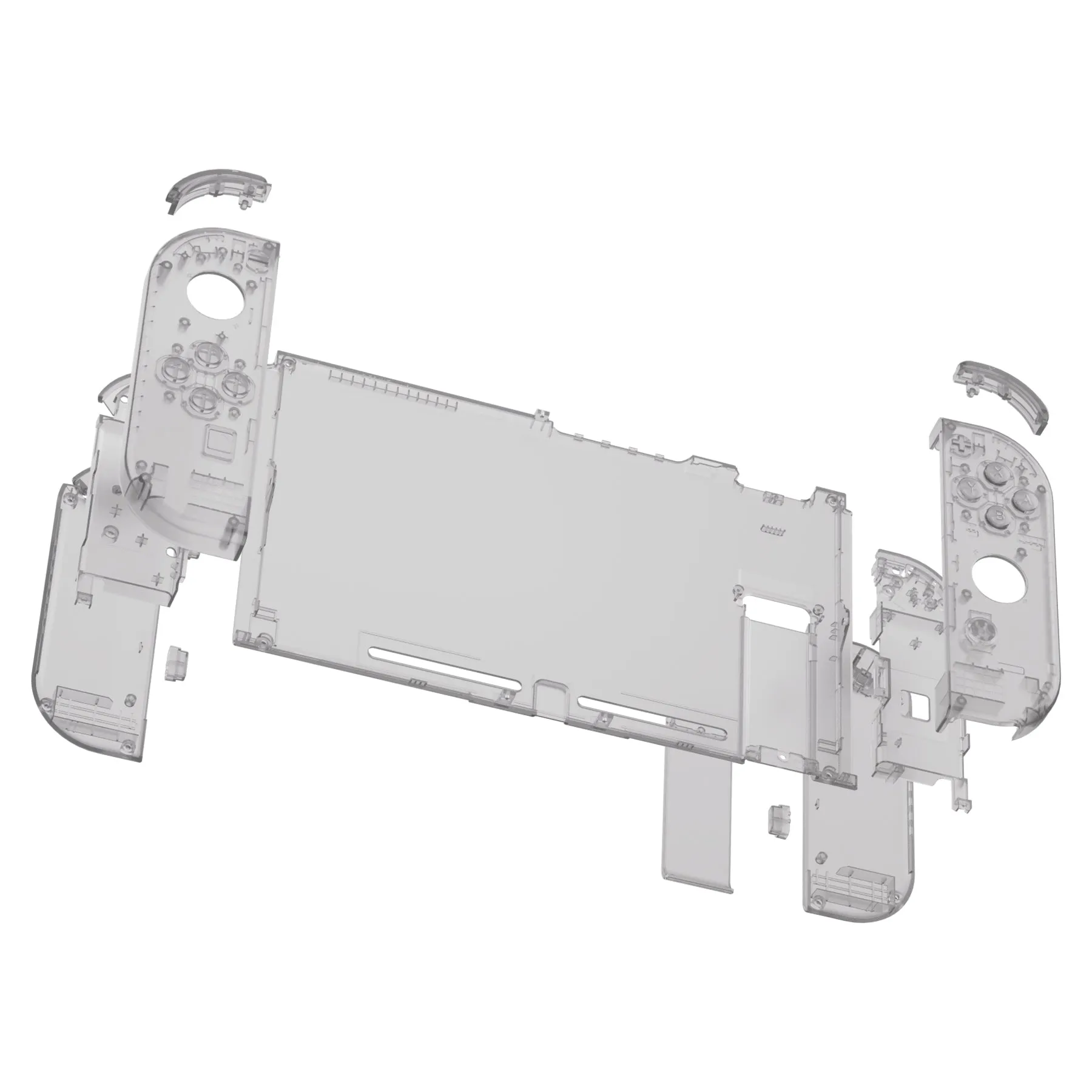 eXtremeRate Clear Black Back Plate for NS Switch Console, NS Joycon Handheld Controller Housing with Full Set Buttons, DIY Replacement Shell for Nintendo Switch - QM510