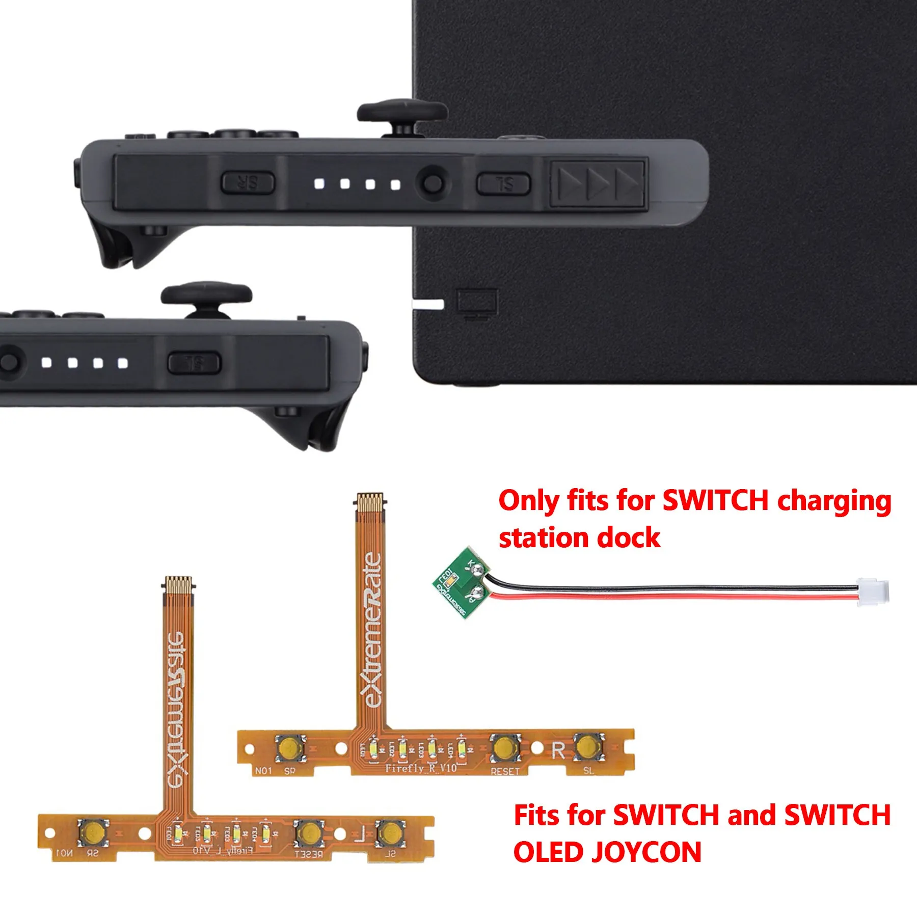 eXtremeRate Cool White Firefly LED Tuning Kit for NS Switch Joycons Dock NS Joycon SL SR Buttons Ribbon Flex Cable Indicate Power LED-Joycons Dock NOT Included - NSLED008