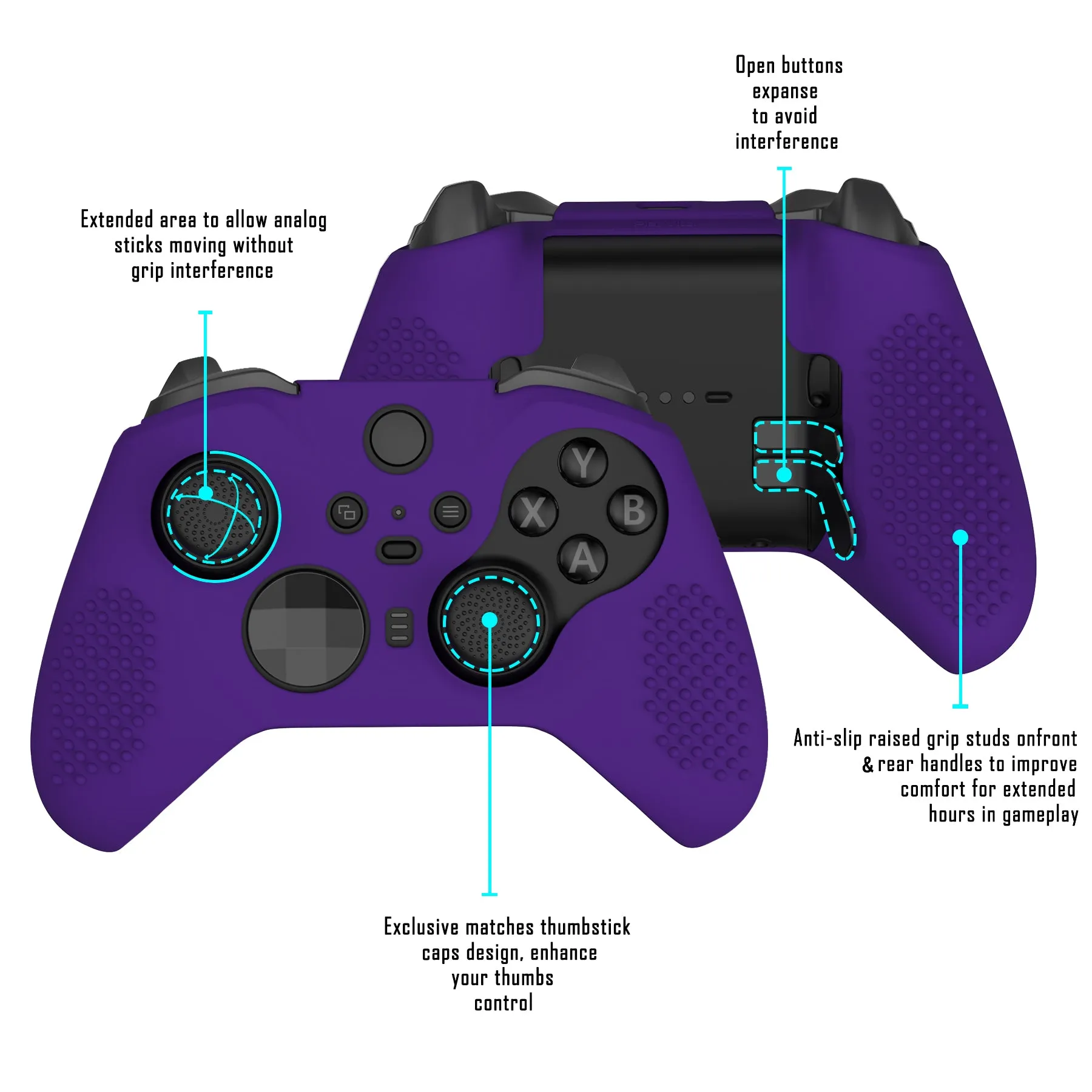 eXtremeRate PlayVital Purple Soft Anti-Slip Silicone Cover Skins, Controller Protective Case for New Xbox One Elite Series 2 (Model 1797 and Core Model 1797) with Thumb Grips Analog Caps - XBOWP0061GC