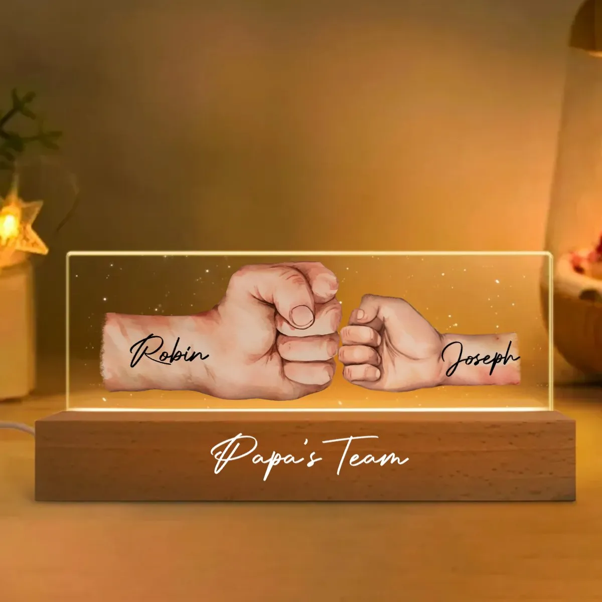 Family - Daddy's Team Fist Bump - Personalized Acrylic LED Lamp Night Light (HJ)