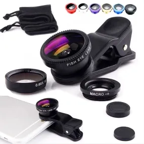 Fisheye Wide Angle Macro Acrylic/Glass Lens 3in1 Zoom Fish Eye Lens for Mobile Phone External Lens Camera with Phone Clip