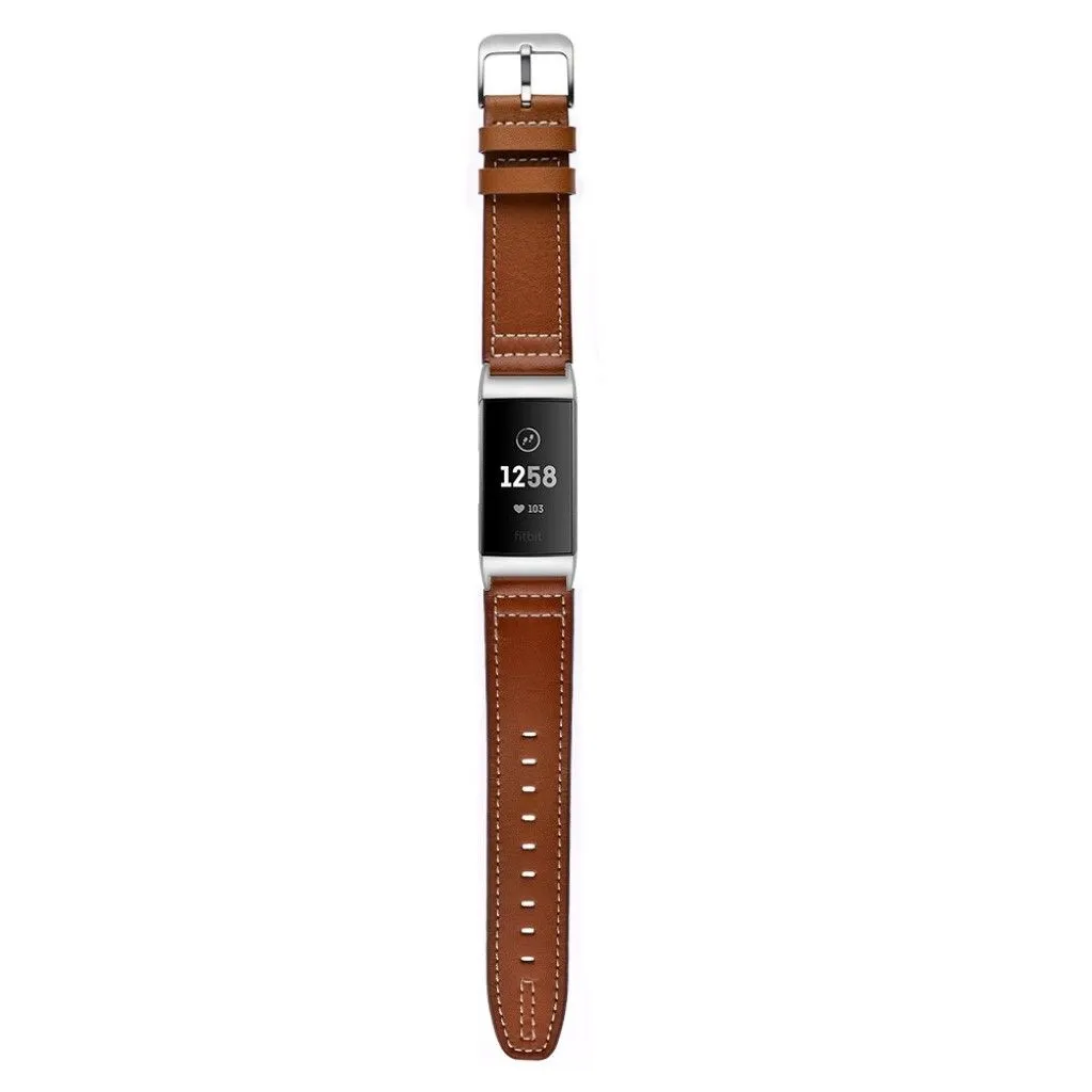 Fitbit Charge 3 comfortable genuine leather watch band - Brown