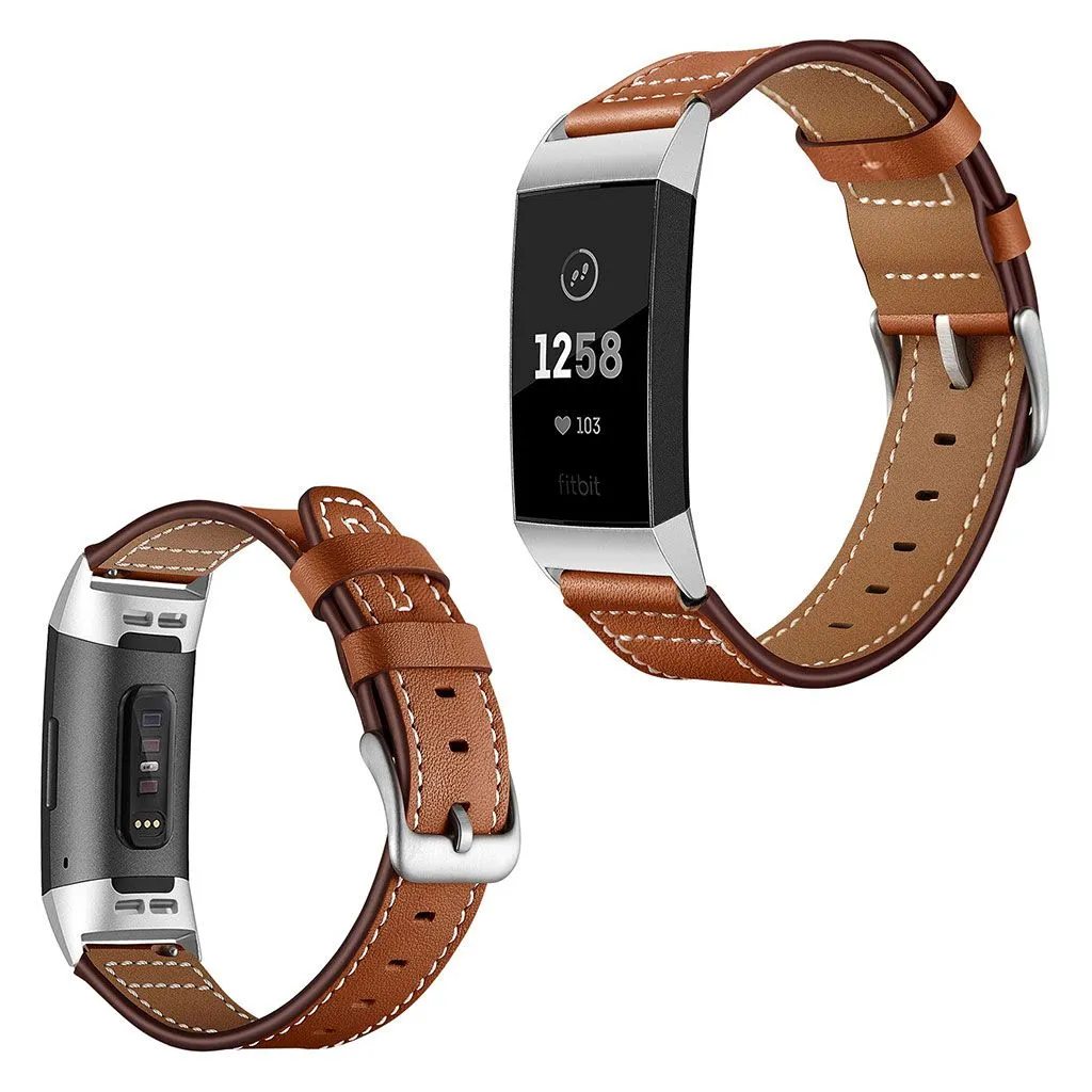 Fitbit Charge 3 comfortable genuine leather watch band - Brown