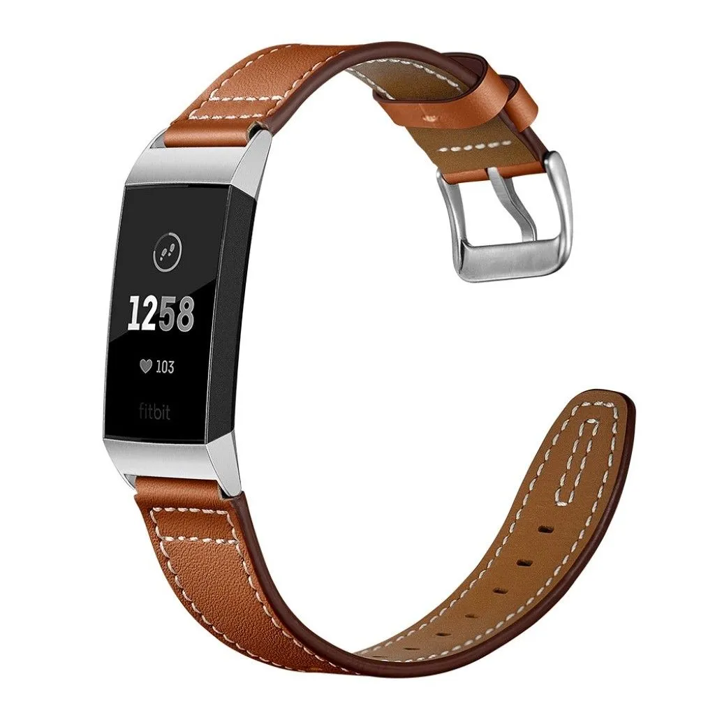 Fitbit Charge 3 comfortable genuine leather watch band - Brown