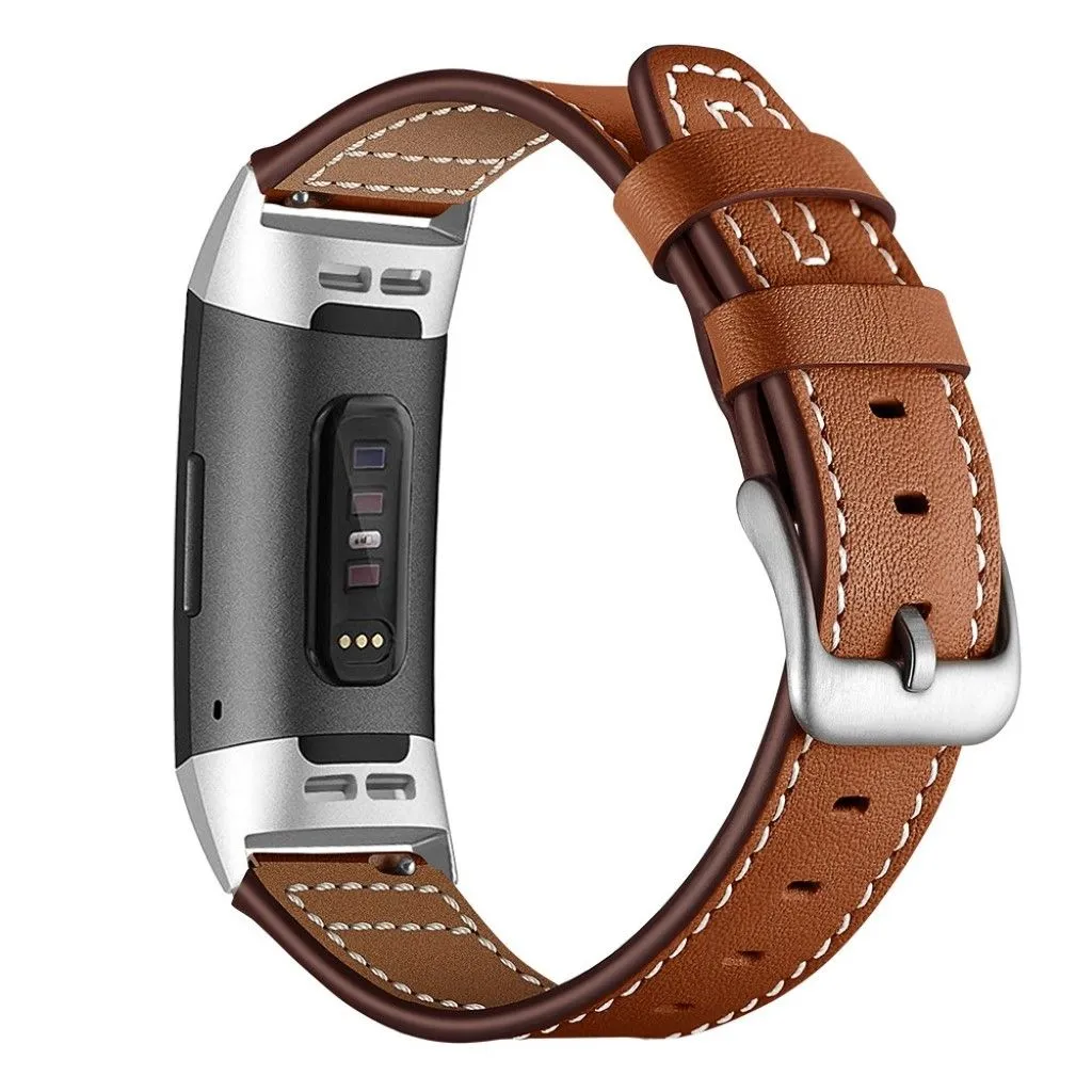 Fitbit Charge 3 comfortable genuine leather watch band - Brown