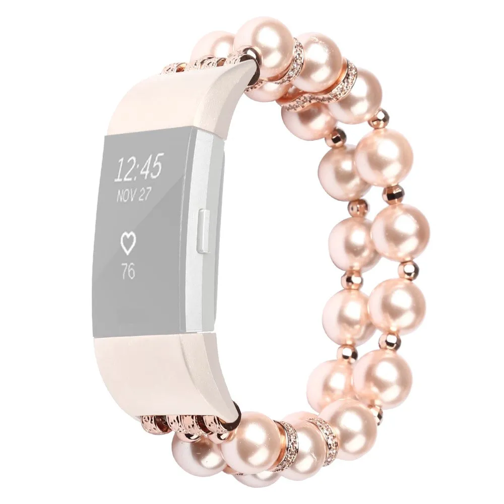 Fitbit Charge 4 / 3 two row pearls stylish watch strap - Rose Gold