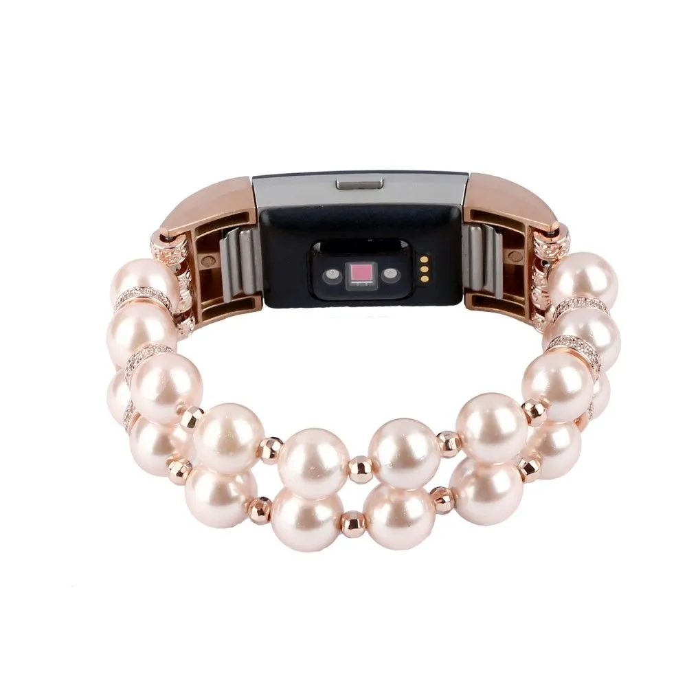 Fitbit Charge 4 / 3 two row pearls stylish watch strap - Rose Gold