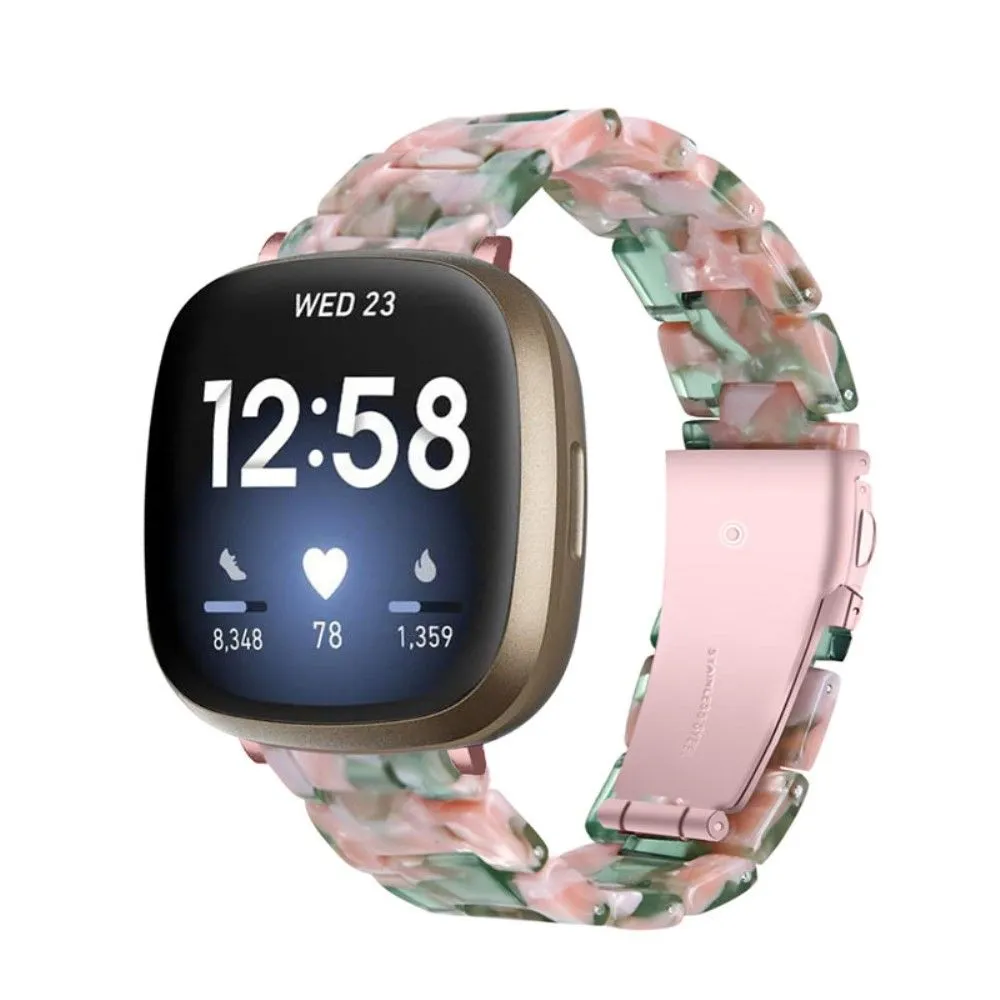 Fitbit Sense / Versa 3 resin bear watch strap - Pink / Green Flowers