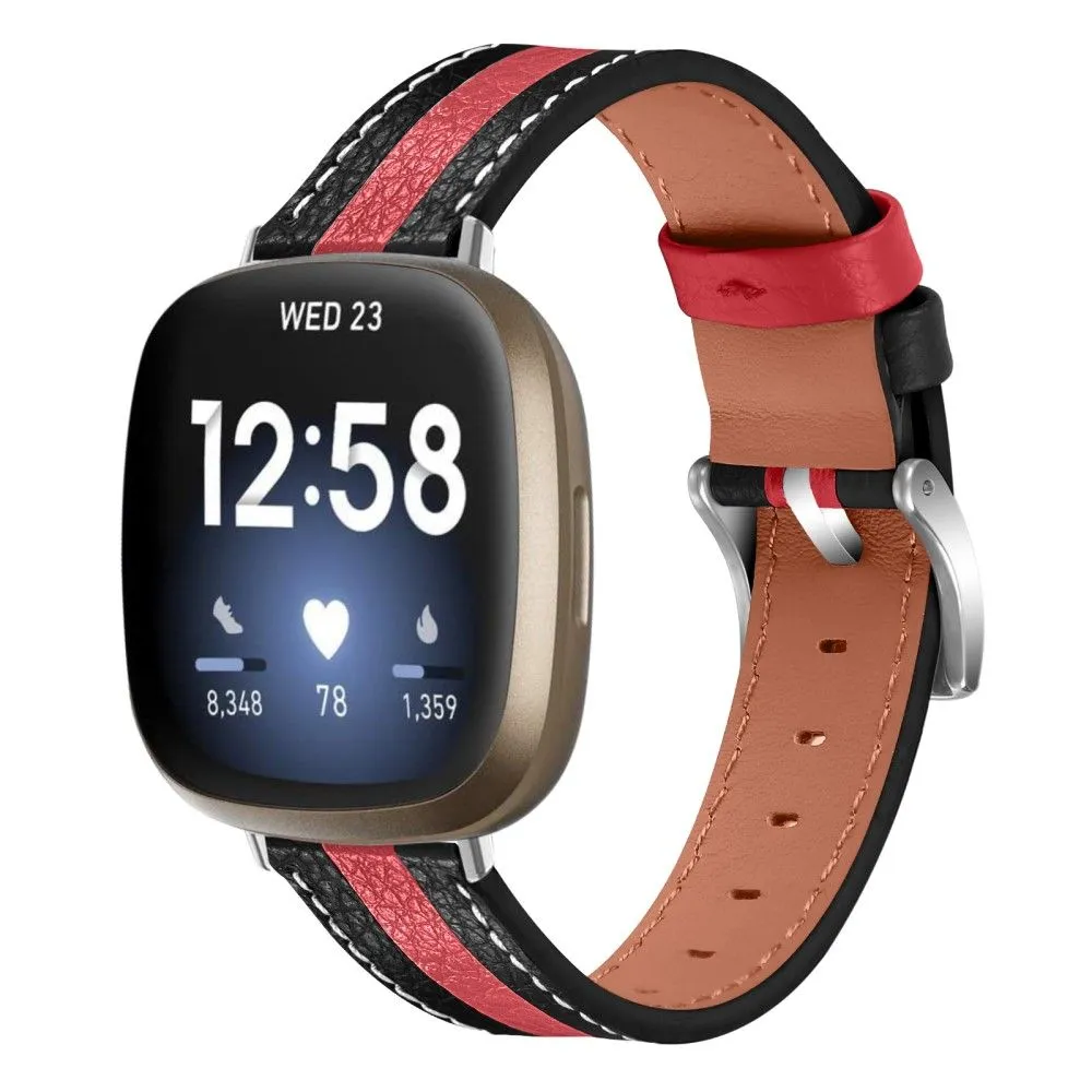 Fitbit Sense / Versa 3 splicing design cowhide leather watch strap - Black / Red