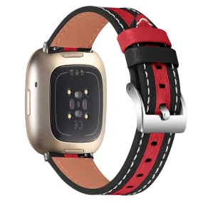 Fitbit Sense / Versa 3 splicing design cowhide leather watch strap - Black / Red