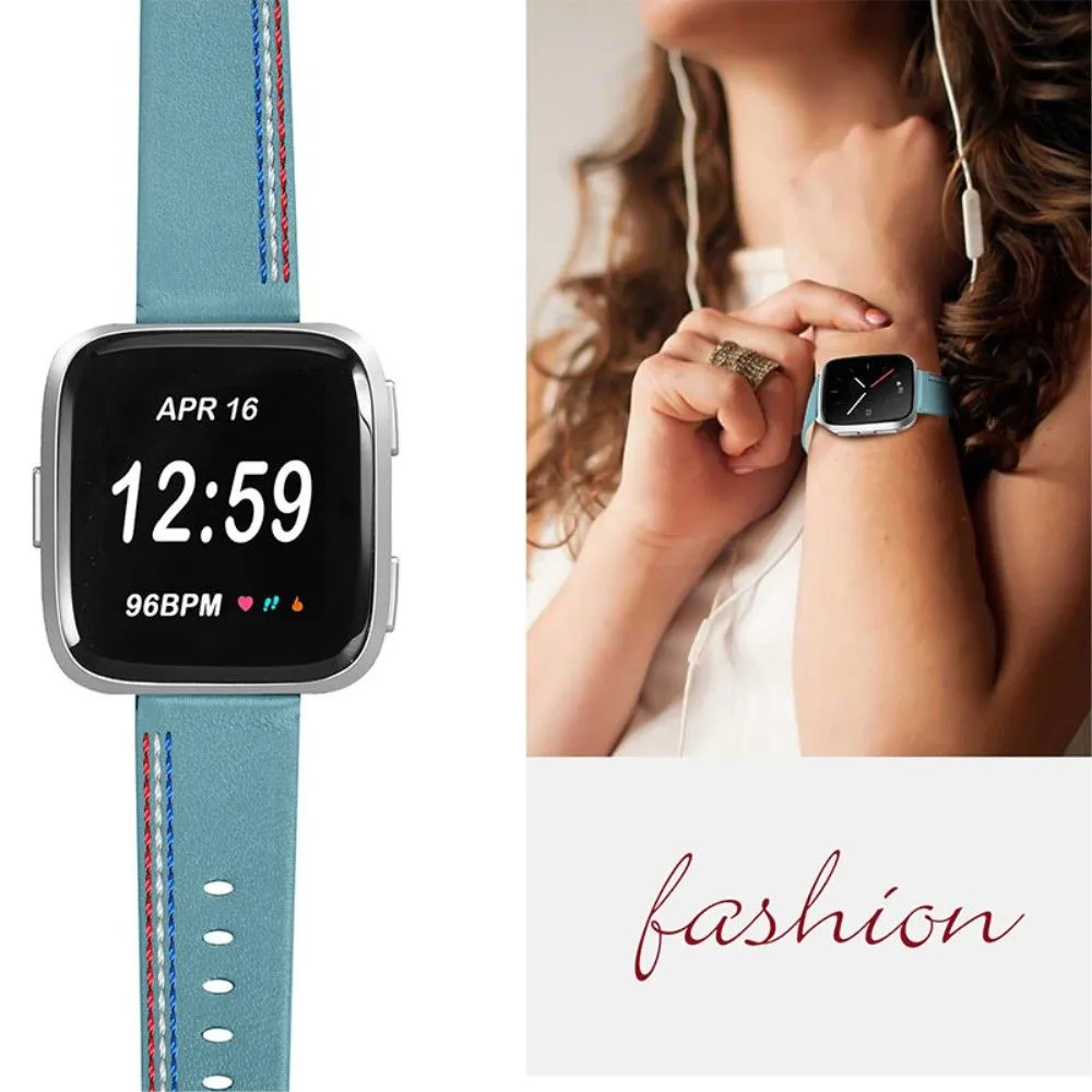 Fitbit Versa 2 / Versa Lite Cowhide leather stitching watch strap - Haze Blue